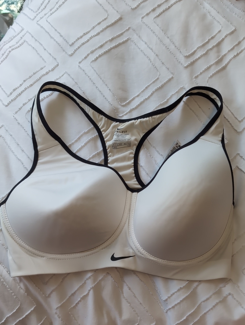 Nike White and Black Padded High-Support Sports Bra